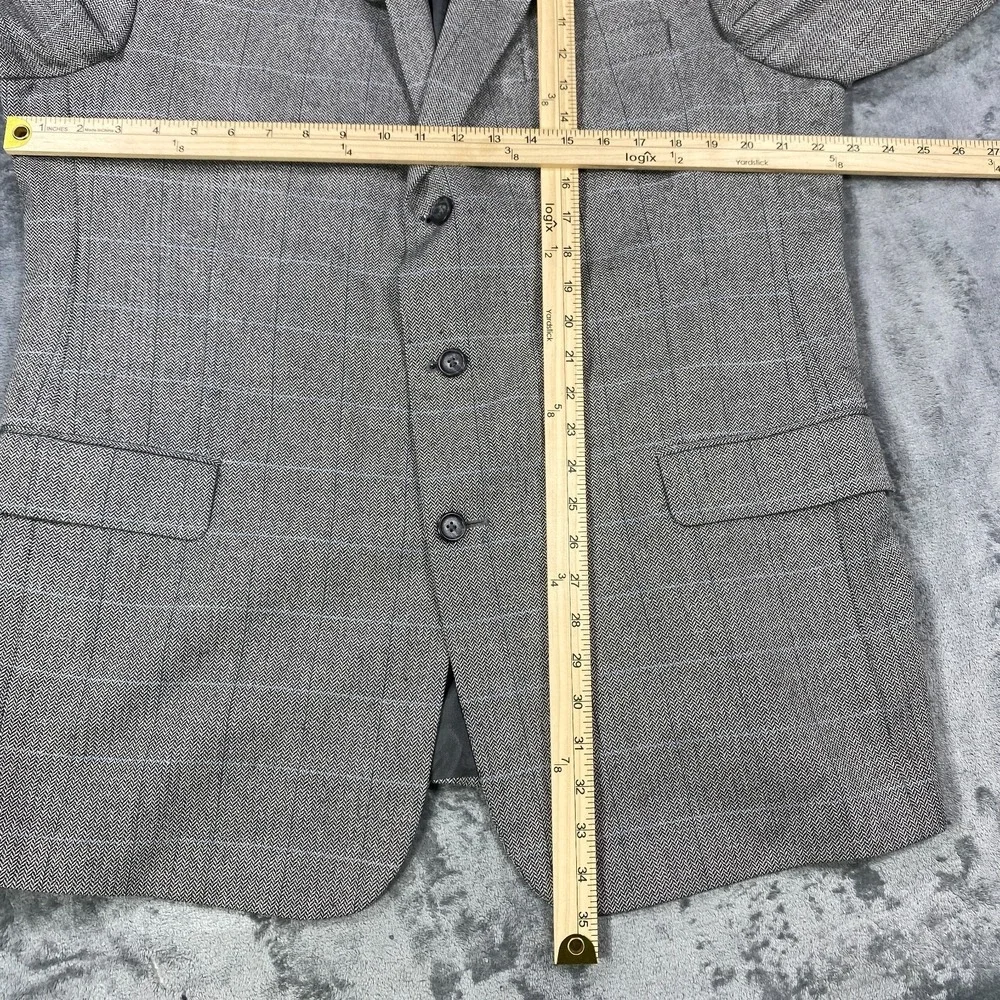 Jos A Bank Blazer Jacket Men 46L Gray Herringbone Silk Wool Cashmere  Sport Coat